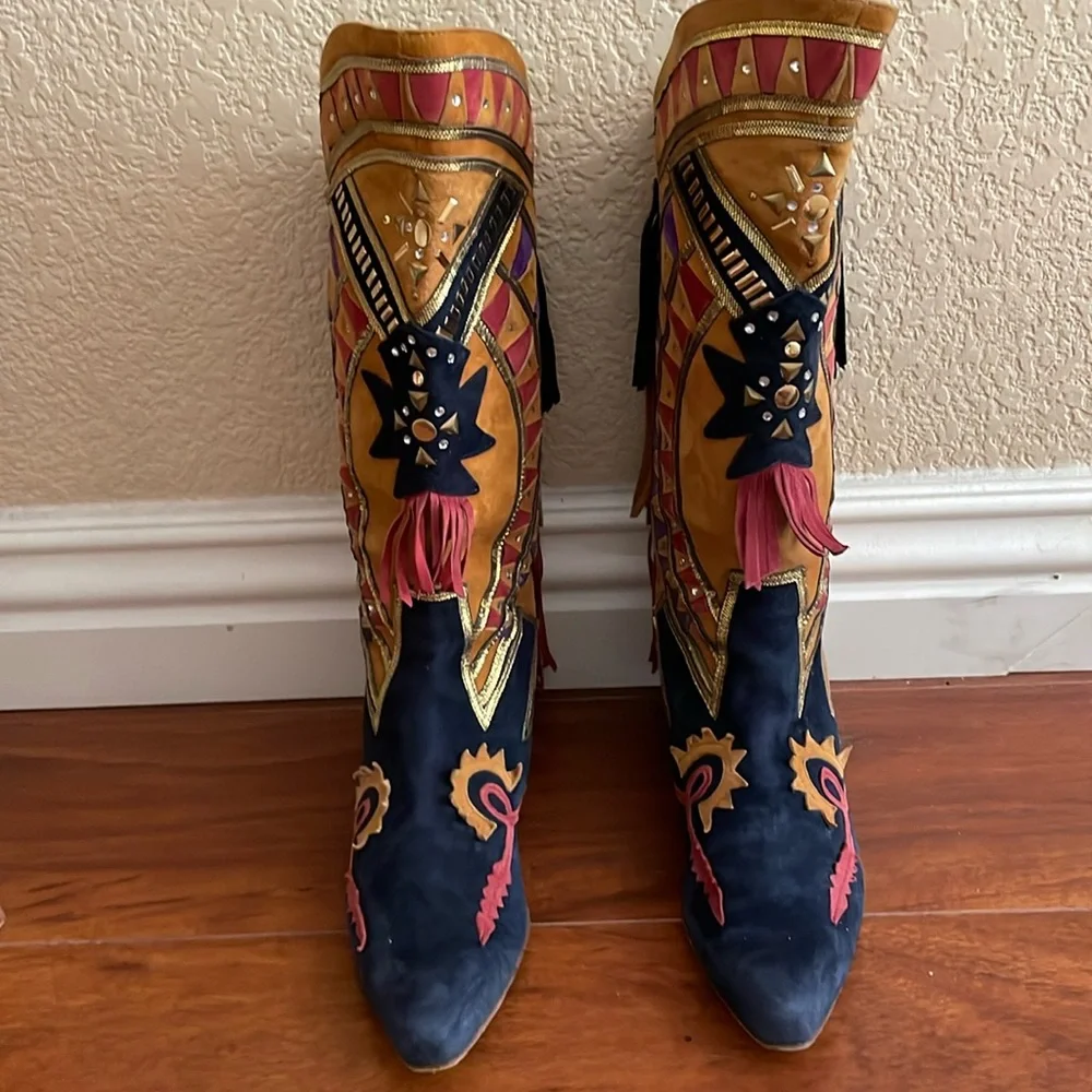 EL VAQUERO Suede Fringed High Boots Well Loved Size 6 - Picture 1 of 10